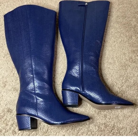 Eloquii Women Navy Glimmer Faux Croc Embossed Boots Size 9W Wide Calf - Picture 2 of 15